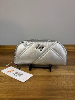 Lug Bobsled XL Silver Metallic Quilted Nylon Zipper Eye Glass Case New